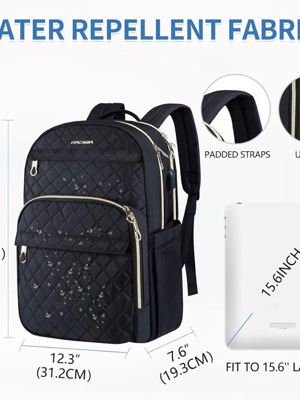 Black Quilted Multi-Compartment Backpack - Picture 2 of 9